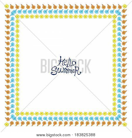 Floral frame with small flowers. Nature square hand drawn border on white background. Vector decoration. Good for greeting cards and invitations.