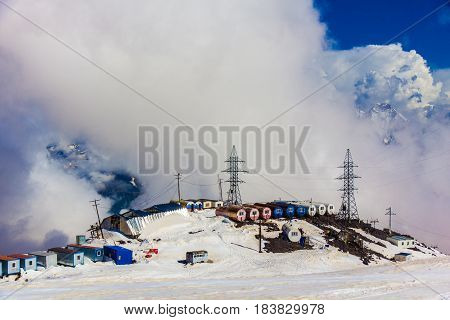 2014 07 Mount Elbrus, Russia: Panoramic view of the station GaraBashi and the mountains