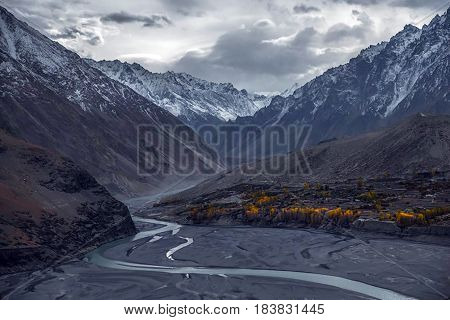 lake view under hills in Pakistan northern area