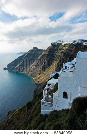 Caldera view from Fira to Imerovigli at Santorini island, Greece
