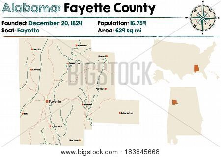 Large and detailed map of Fayette County in Alabama.