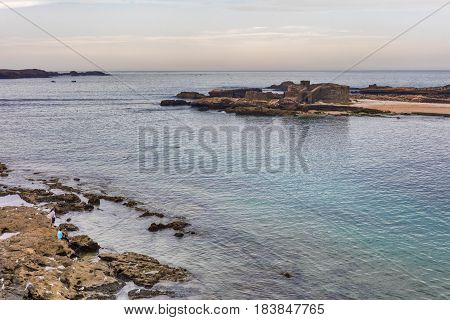 Harbor and view to island in Atlantic ocean Essaouira Morocco