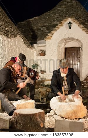 Cisternino Italy - January 01 2017: Ancient work representation at the living crib of Casalini di Cisternino (Italy)