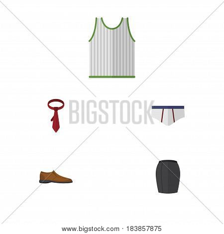 Flat Garment Set Of Male Footware, Underclothes, Stylish Apparel And Other Vector Objects. Also Includes Tank, Necktie, Footware Elements.