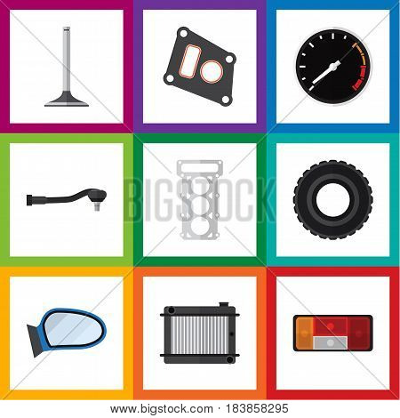 Flat Component Set Of Auto Component, Gasket, Car Segment And Other Vector Objects. Also Includes Thermostat, Spherical, Wheel Elements.