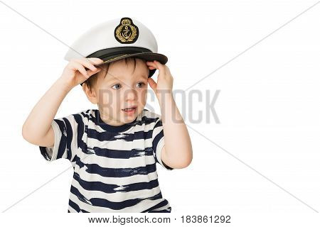 Little sailor Captain Hat keeps lifebuoy isolated