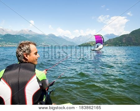 Kitesurfing Action At The Lake