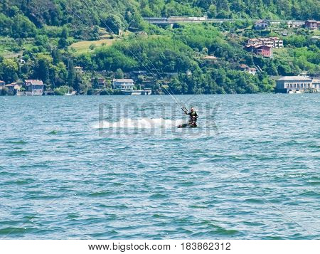 Kitesurfing Action At The Lake