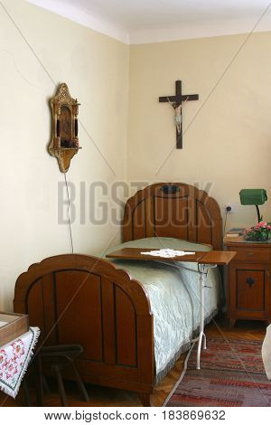 KRASIC, CROATIA - MAY 15: Room of the Blessed Alojzije Stepinac where he had lived during his detention in the rectory in Krasic, Croatia on May 15, 2012