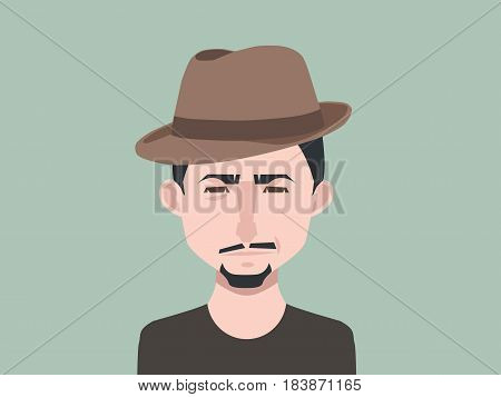Male avatar icon in flat style. Male user icon. Cartoon man avatar. Hipster man avatar. Vector stock.