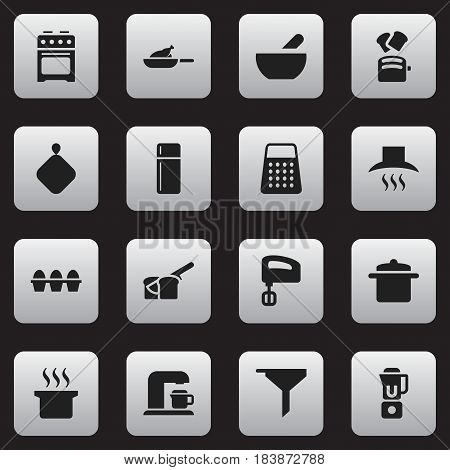 Set Of 16 Editable Cook Icons. Includes Symbols Such As Hand Mixer, Slice Bread, Soup. Can Be Used For Web, Mobile, UI And Infographic Design.