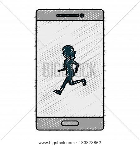 smartphone device with woman running vector illustration design