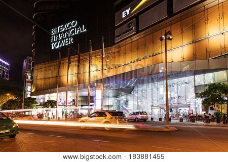 HO CHI MINH CITY VIETNAM - March 27 2917 : Night View of The Bitexco building. Bitexco Tower is the highest building in HCMC