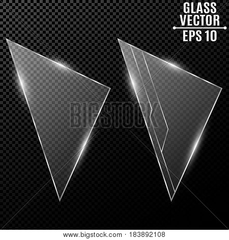 Modern transparent triangular glass. Computer high-tech technology in design. Cyber pattern from the chain. Motherboard. Contacts on the glass. Beautiful shine. Vector illustration. EPS 10