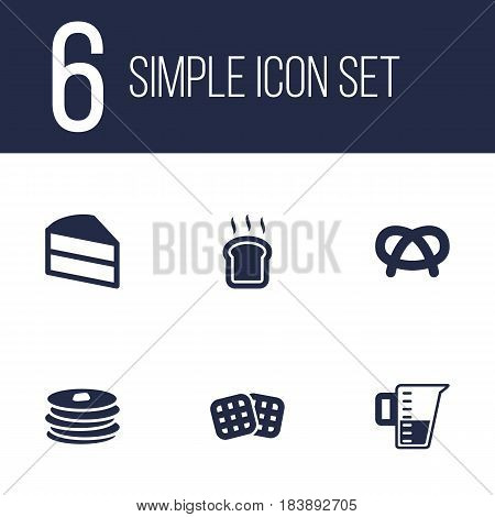 Set Of 6 Oven Icons Set.Collection Of Pastry, Snack, Slice Bread And Other Elements.
