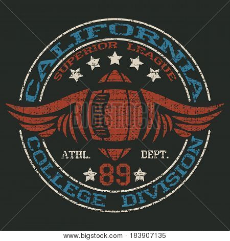 California  Sport wear typography emblem, american football, vintage,  college league , superior. For t-shirt or other uses.