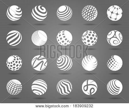 White spheres with shadows. Vector texture shade 3d shape sphere set
