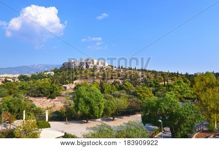 Acropolis view as seen from Thissio Athens Greece