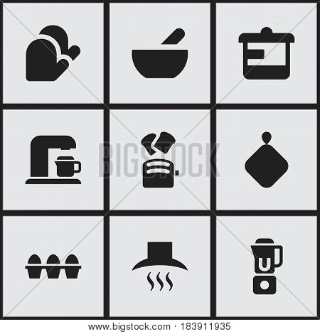 Set Of 9 Editable Cooking Icons. Includes Symbols Such As Utensil, Egg Carton, Drink Maker And More. Can Be Used For Web, Mobile, UI And Infographic Design.