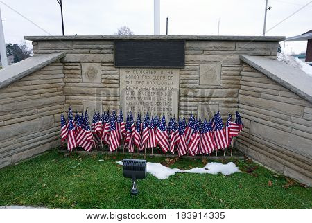 KALKASKA, MICHIGAN / UNITED STATES - NOVEMBER 27, 2016: The Veterans' Memorial in downtown Kalkaska honors war veterans from Kalkaska County.