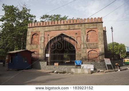DELHI INDIA - JUN 11 : morning city scene on ajmeri gate at chawri bazar in old delhi on june 11 2015 india. old delhi is area of old city of Delhi