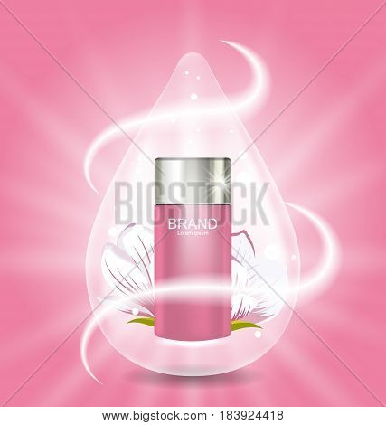Cosmetic Cream and Magnolia Flower form drop Advertising Poster - Illustration Vector