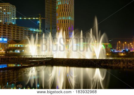 Dancing Fountains On Ardagani Lake. Batumi. Georgia