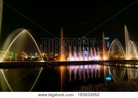 Dancing Fountains On Ardagani Lake. Batumi. Georgia