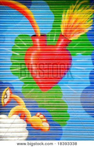 Yangın grafiti boyama Kepenk El Raval, Barcelona içinde kalp