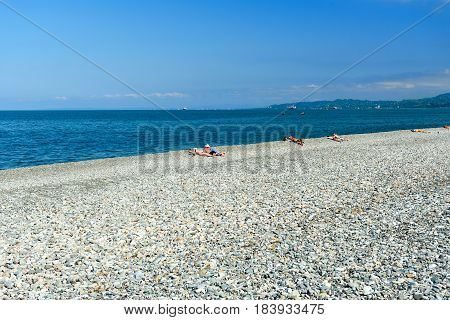 Batumi Georgia - October 03 2016: Long Black Sea pebble beach