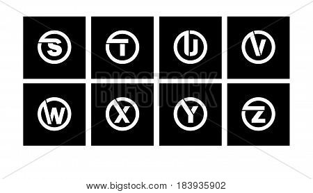 Set 3 of templates, capital letters inscribed in a circle of wide white bands with an overlay of shadows. To create emblems, monograms, logos.