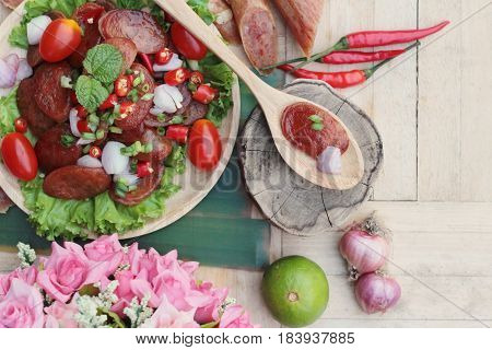 Spicy chinese sausage (Gun-chiang) is tasty .
