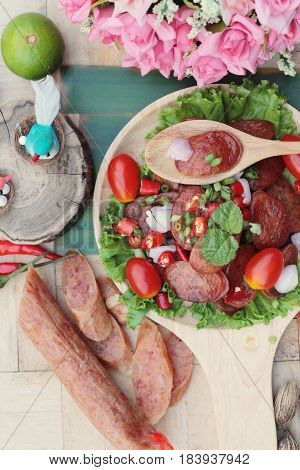 Spicy chinese sausage (Gun-chiang) is tasty .