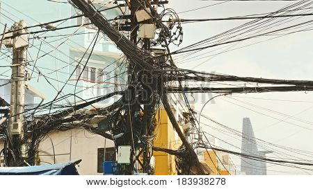 The web of power lines on the streets of Ho Chi Minh City