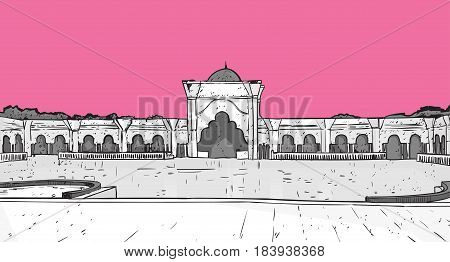 Nabawi Mosque Building Muslim Religion Ramadan Kareem Holy Month Vector Illustration