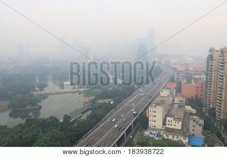 Guangzhou cityscape air pollution in Guangzhou China