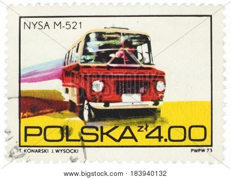 POLAND - CIRCA 1973: A stamp printed in Poland shows car NYSA M-521, from series, circa 1973.