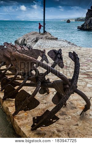 Tonnara At Scopello With Ancient Anchors, Sicily, Italy