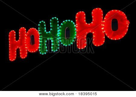 'Hohoho' christmas lights in green and red on black background