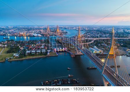 Rama nine bridge (rama 9 bridge) pavilion and park Bangkok Thailand