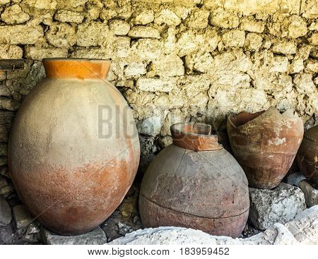 Ancient clay pots excavations into Greek city ruins