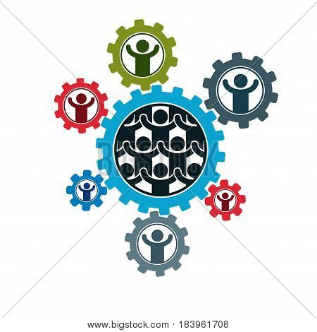 Society and Person interaction creative logo unique vector symbol created with different icons. System and social Matrix sign. Person and society interacts with each other.