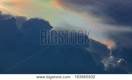 Beautiful colorful Iridescent cap clouds in the sky background