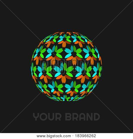 Vector illustration of abstract geometric sakura flower sphere logo 3D colorful. Corporate business icon. Sign Symbol Web label Emblem.