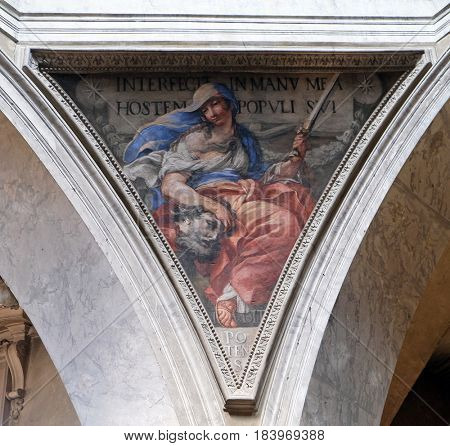 ROME, ITALY - SEPTEMBER 02: Fresco of Judith by Raffaele Vanni in the Church of Santa Maria del Popolo, Rome, Italy on September 02, 2016.