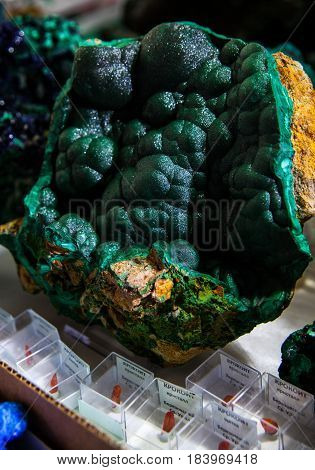 various stones and minerals at the exhibition