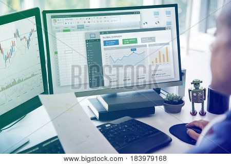 Businessman Working Graph Spreadsheet White Table