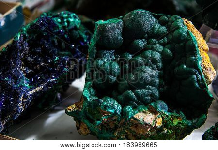 various stones and minerals at the exhibition