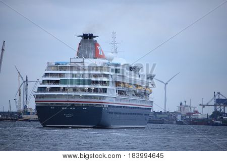 Velsen The Netherlands - April 27th 2017: Balmoral Fred Olsen Cruise Lines In North Sea Canal Toward