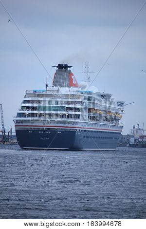 Velsen The Netherlands - April 27th 2017: Balmoral Fred Olsen Cruise Lines In North Sea Canal Toward